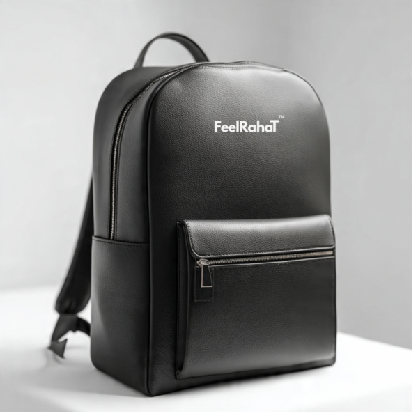 Feel Rahat Luxury Black Leather Backpack,